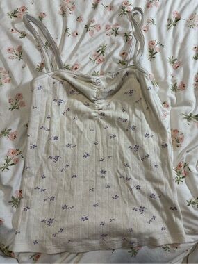 Treasure & Bond Cream Tank Top with Lavender Floral Print